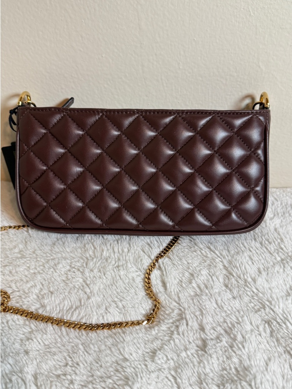 Versace Quilted Brown Leather Shoulder Bag with Gold Chain - Picture 3 of 6
